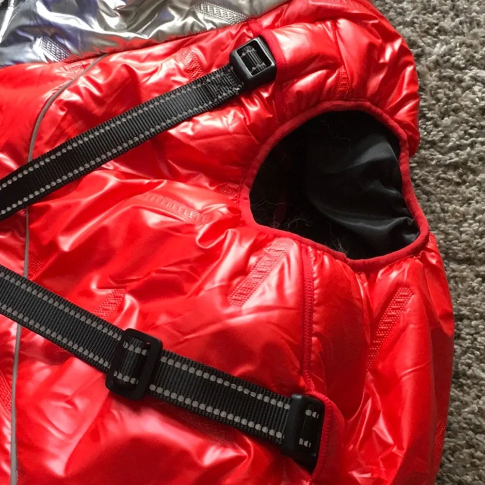 NEW Red Puffer Dog Jacket with Black Trim XL